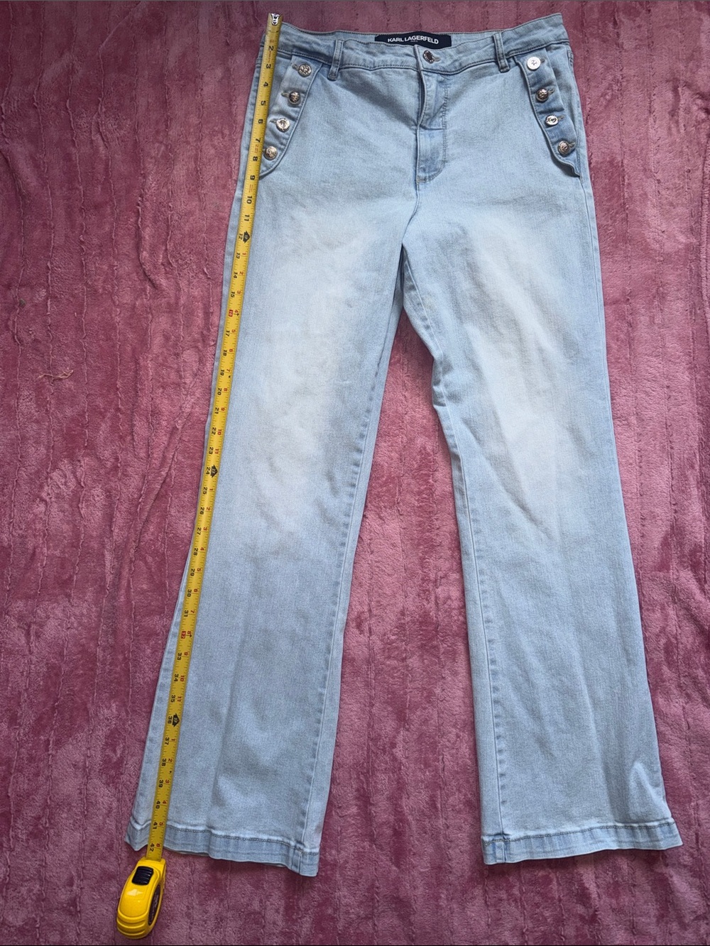 KARL LAGERFELD Light Wash Straight Leg Jeans with Button Detail